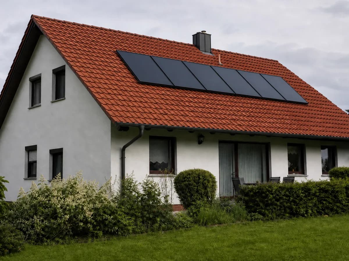 Hausdach nach der Installation von Solarthermie-Kollektoren
