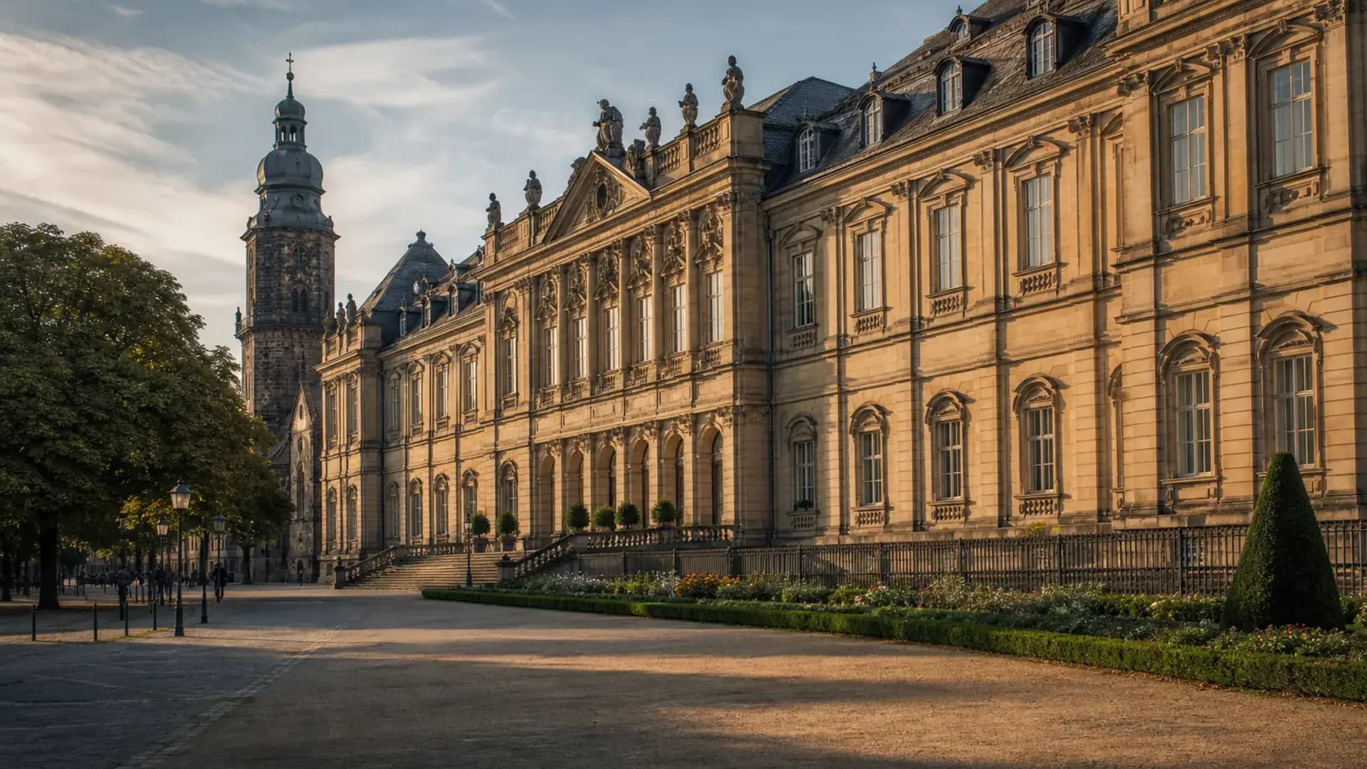 Ansbach Residenz und historische Altstadt im Abendlicht