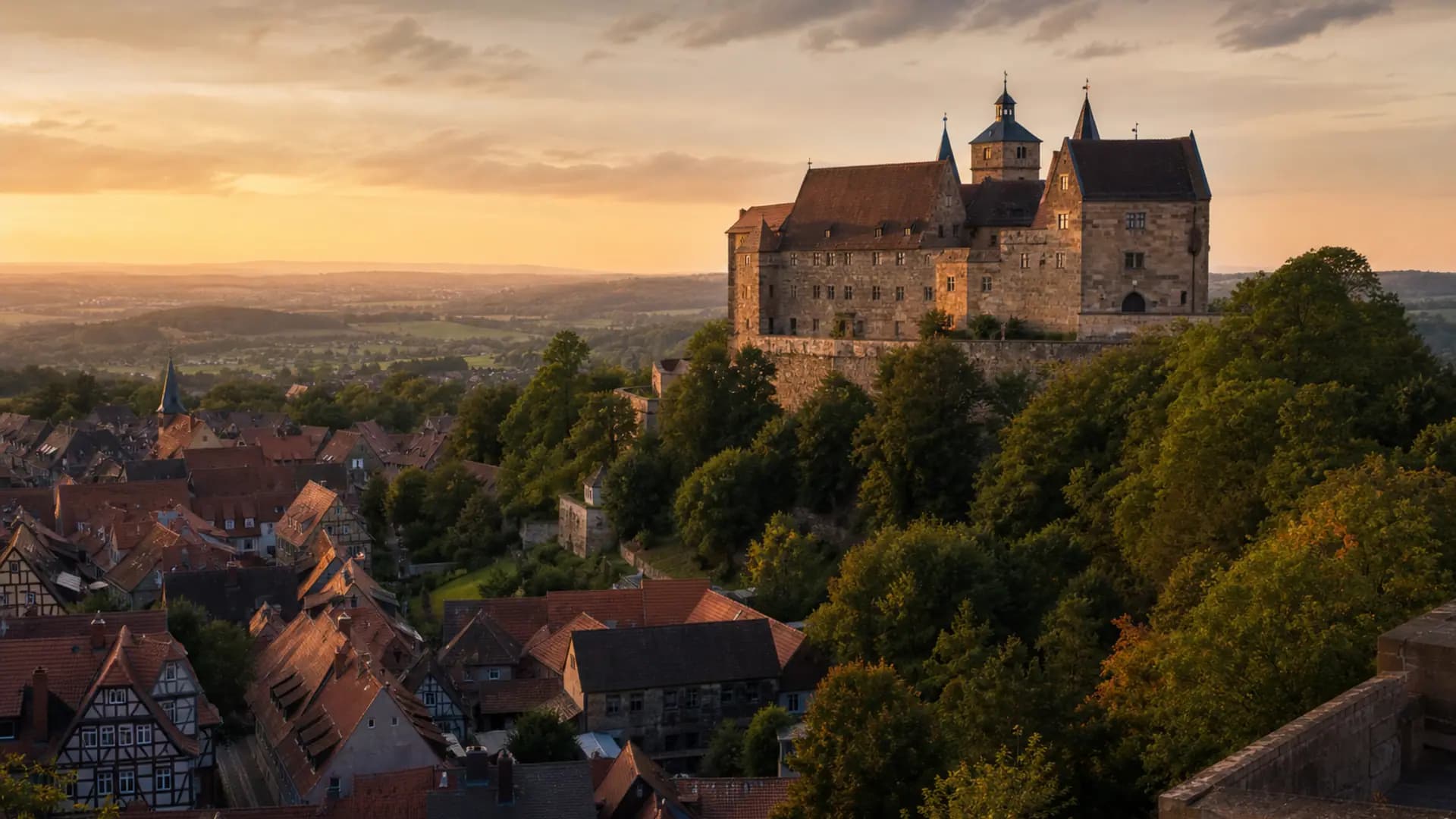 Cadolzburg Burg und historischer Ortskern im Abendlicht