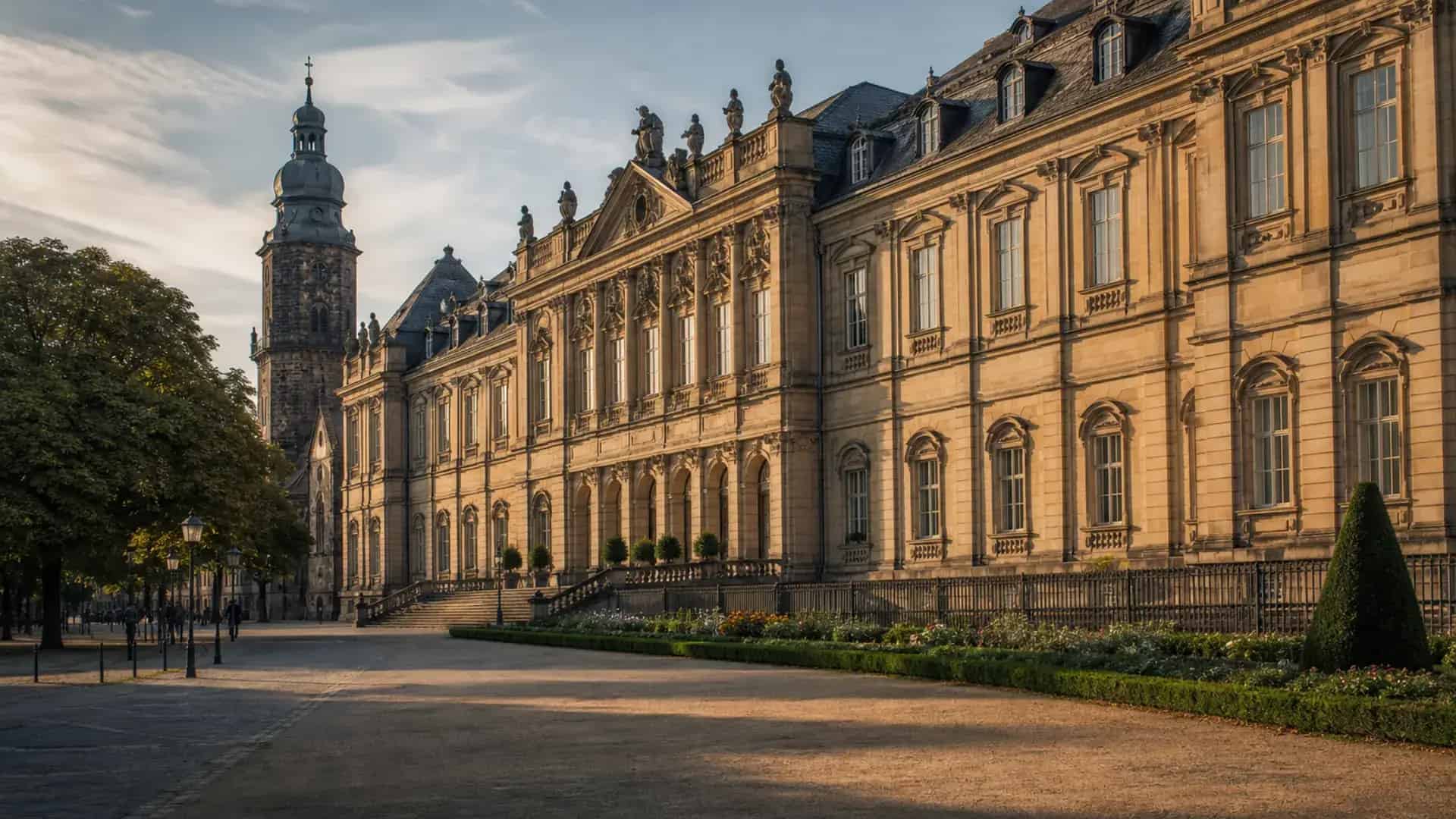 Ansbach Residenz und historische Altstadt im Abendlicht