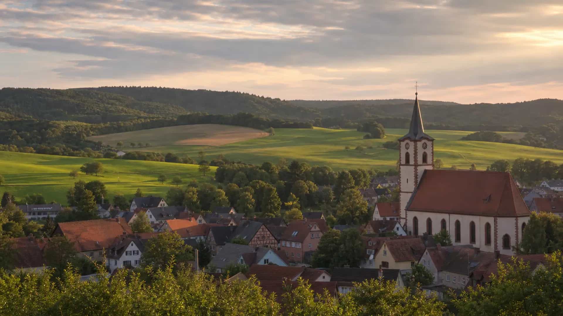 Burgthann fränkische Landschaft mit Kirche und roten Dächern