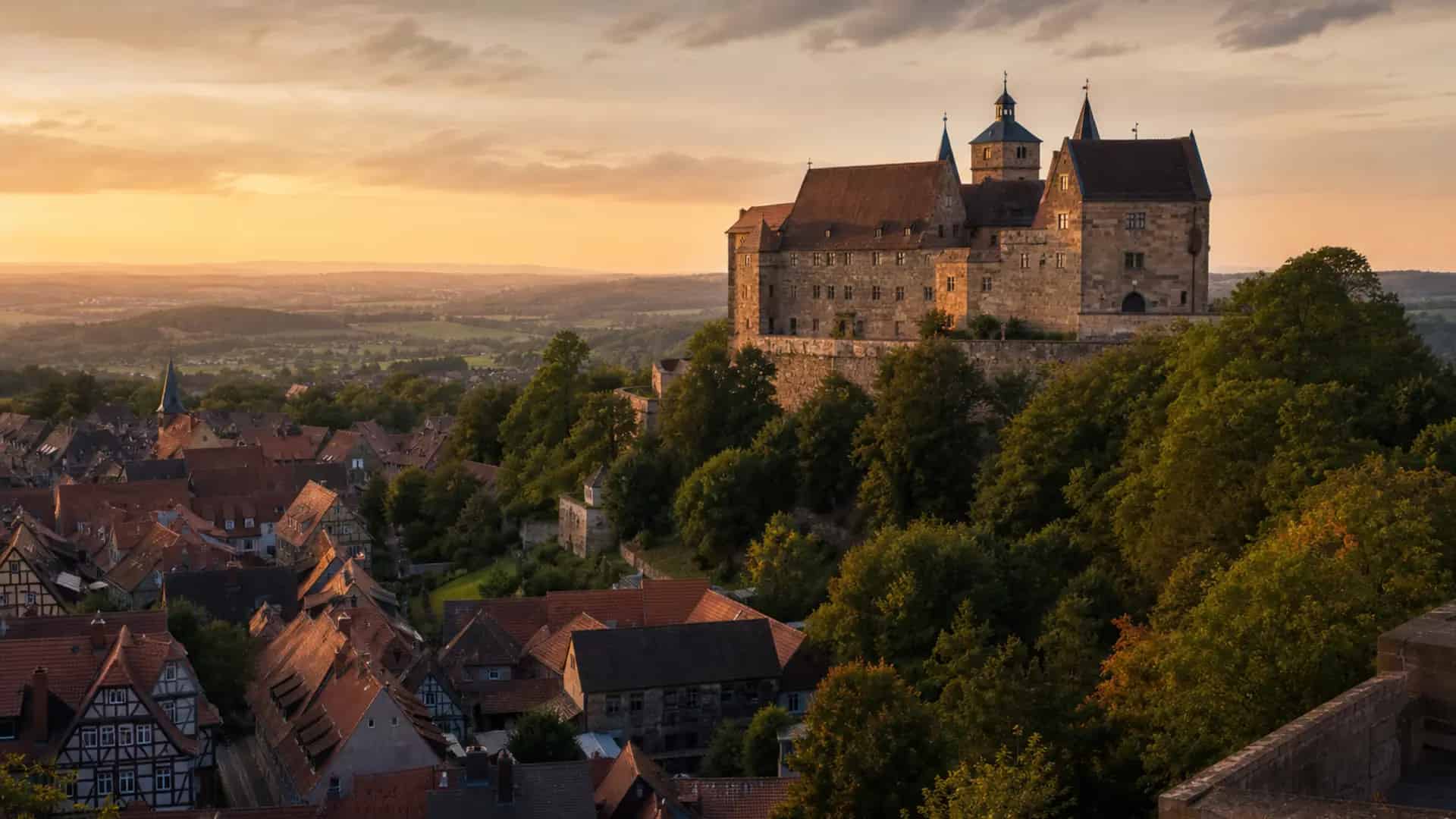 Cadolzburg Burg und historischer Ortskern im Abendlicht