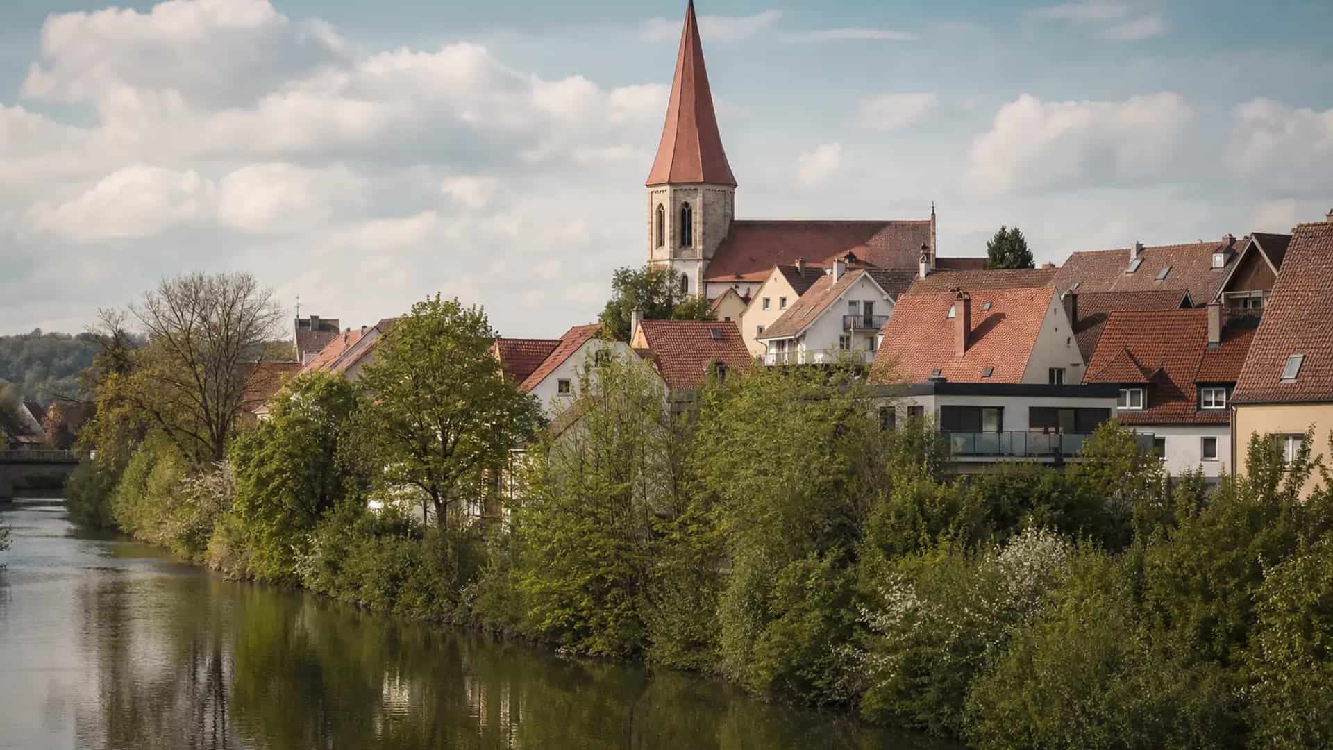 Georgensgmünd Ortsansicht mit Kirche und Pegnitzlandschaft